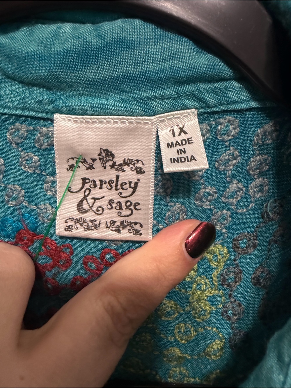 Embroidered Button Down Parsley & Sage Tunic - Picture 4 of 5